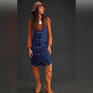 NWOT Pilcro ANTHROPOLOGIE denim Jean Overall Pinafore Fitted Long Vest Dress 0